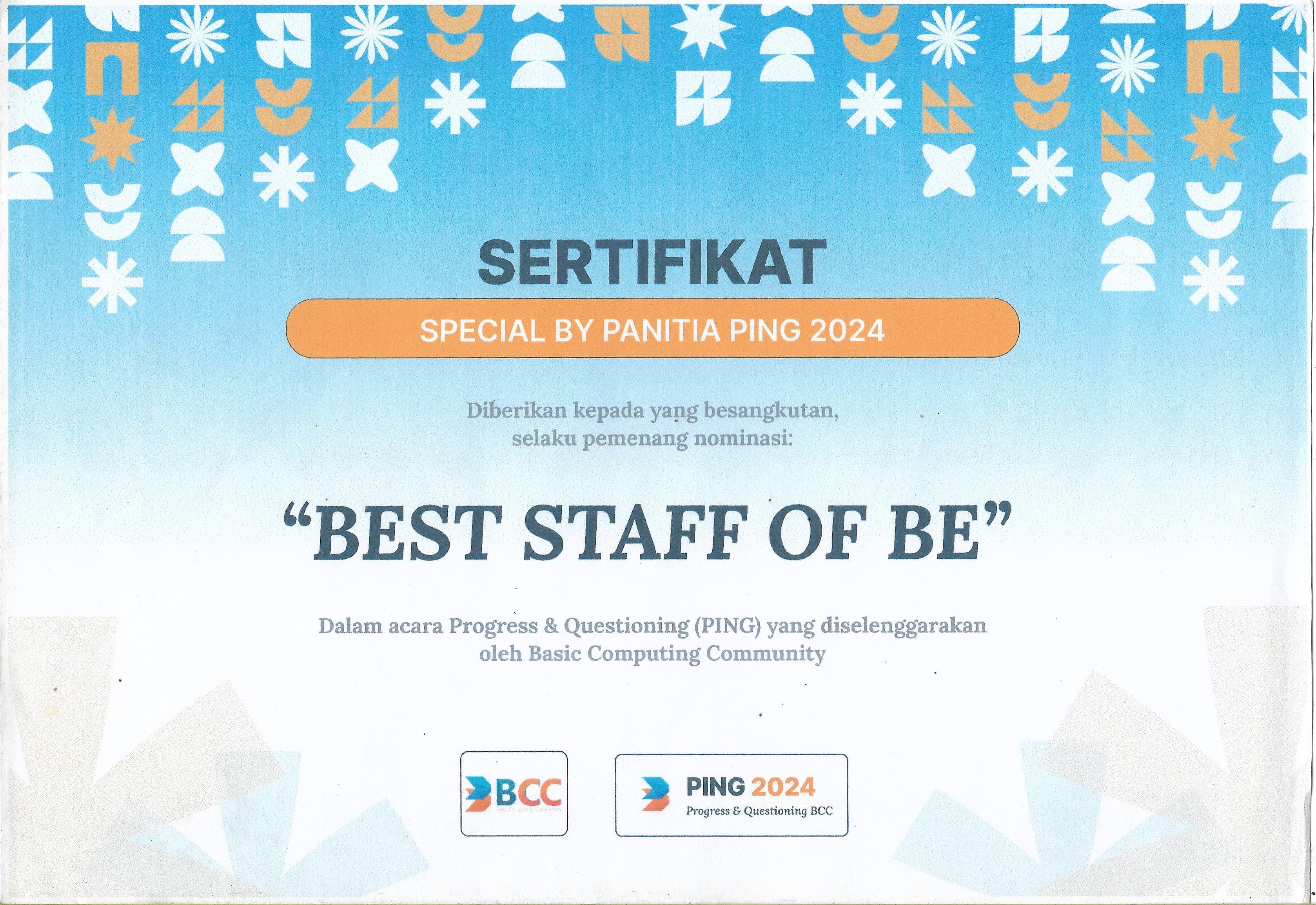 Best Staff of Backend Department